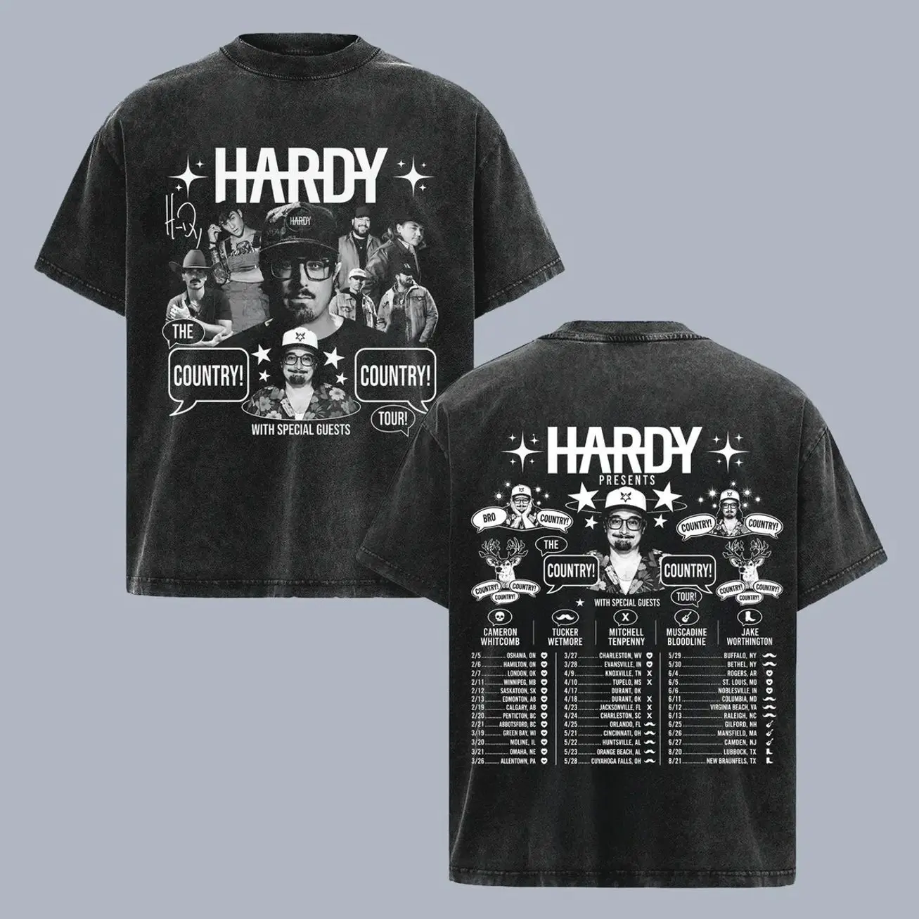 HARDY T-Shirt, The Country Country Tour Tee, 2026 Concert Graphic Top, Hardy Orange Logo Shirt, Vintage Washed Oversized Music Merch, Retro Country Rock & Rock Fan Gear, Outlaw Streetwear, Men Women Short Sleeve Heavyweight Black Cotton 0BP