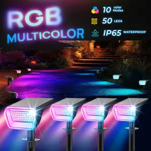 Linkind RGB Halloween Lights Outdoor Solar Spotlights IP67 Waterproof 10 Lighting Modes Color Changing Outdoor Lighting for Yard Garden Landscape Christmas Halloween Decorations (Multicolor, 4 Pack)