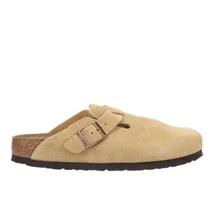BIRKENSTOCK Womens Boston Suede Leather Footbed Clogs Casual - Beige