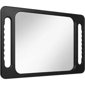Drop-Proof Hand Mirror with Double Handle, Large Rectangular Hand held Mirror -(16"x10") Largehand Mirrors with Handle for Salons and Beauty Salons, Light Hair(Black)