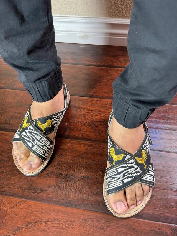 Mens Mexican Handmade Leather Cross Strap Sandals,Mexican Huaraches Mexicanos,Huaraches Hombre de Mexico ,Huaraches CRUZADOS Bordados Negros