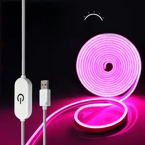 Adjustable 2m/6.56ft Touch Control Neon Light Strip, Flexible Silicone LED Atmosphere Lamp for Room Decor, USB Plug for DIY Bedroom Lighting Low Voltage Led