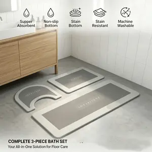 3Pcs Ultra Absorbent Diatomite Bath Mat Set Non-Slip U-Shaped Toilet Floor Pad Washable Entryway Mat Simple Modern Home Bathroom Decor Cozy & Safe