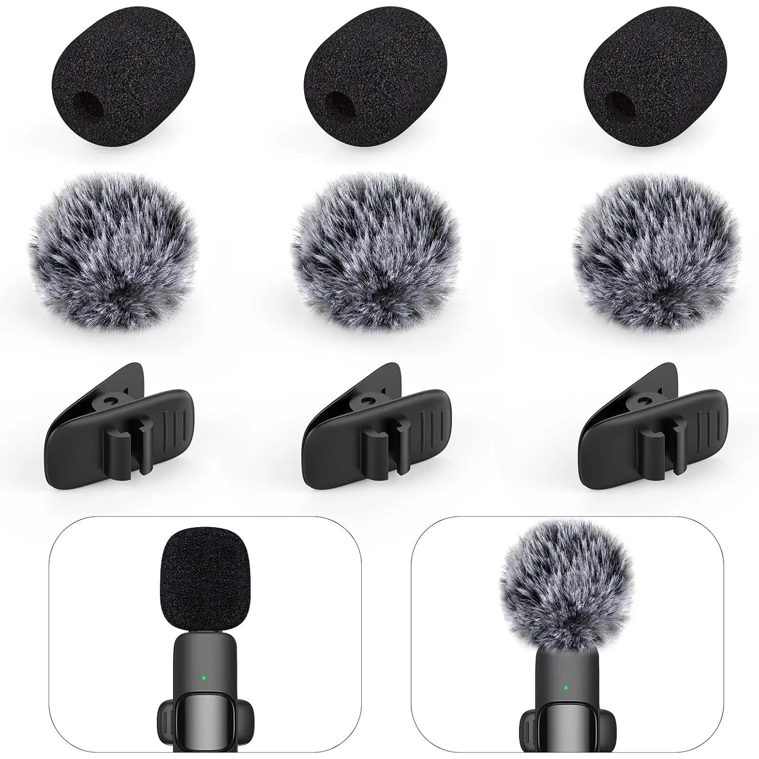 Mini Wireless Furry Windscreen & Foam Cover Set for Lavalier Microphone, Wind Muff Foam Mic Cover with Clip to Reduce Plosive and Better Highlight the Vocals, Washable and Windproof Wind Screen(9 Pcs) Audio Lapel Noise Recording