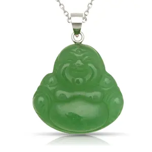 925 Sterling Silver 18" Genuine Jade or Onyx Buddha Necklace - 20mmX30mm