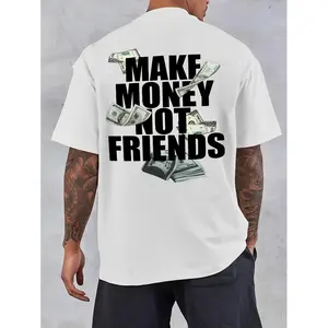 Cotton Men'S "Make Money Not Friends" Pattern Cotton T-Shirt - White Casual Short Sleeve Summer T-Shirt, Bold Print, Cotton, Crew Neck, Machine Washable, Ivan Cornejo Merch Graphic Tees Shirts Men Men Gifts Golf Gift T-Shirt For Men And Women