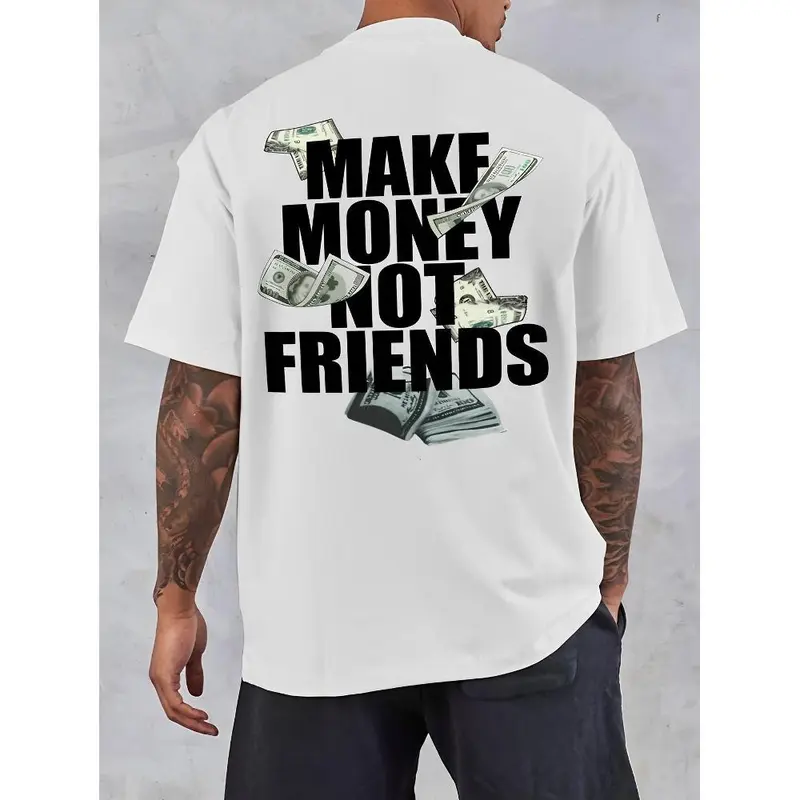 100% Cotton Men'S "Make Money Not Friends" Pattern Cotton T-Shirt - White Casual Short Sleeve Summer T-Shirt, Bold Print, 100% Cotton, Crew Neck, Machine Washable, Ivan Cornejo Merch Graphic Tees Shirts Men Men Gifts Golf Gift T-Shirt For Men And Women