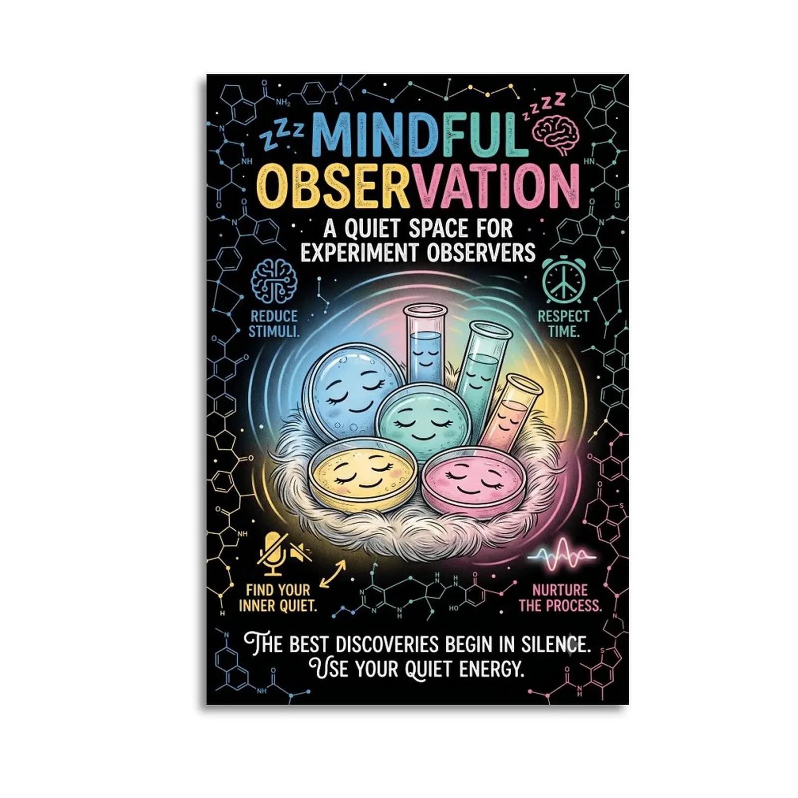 Mindful Observation Quiet Space Science Poster STEM Lab Safety Rules Sign Chemistry Biology Classroom Decor Teacher Back to School SuppliesDecorative Posters.Art Prints.