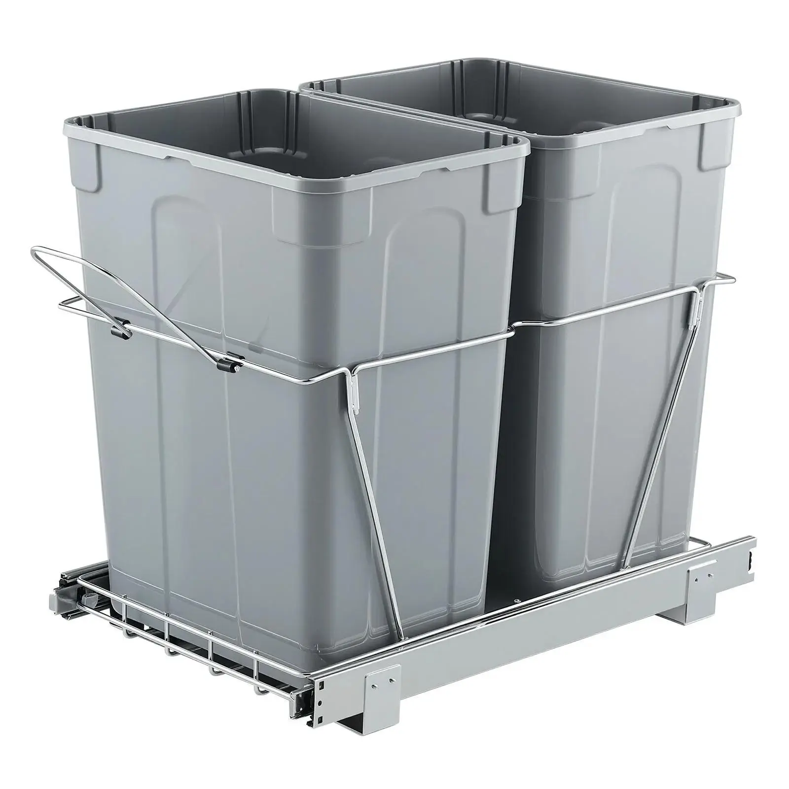 【Summerfinds】VEVOR Pullout Trash Can for Kitchen Cabinets,  35 QT x2 Double Under Sink Garbage Waste Recycling Bin, Under Mount Waste Container, with Heavy Duty Metal Full Extension Sliding System and Handle, 35 + 35 Qt Total, Large Deep Waste & Recycling