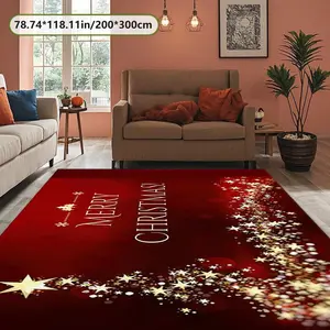 Velvet Christmas Star Print Rug, Holiday Home Decor Carpet for Living Room, Hallway, Bedroom, Indoor Outdoor Use, Decorative Rugs, 1 Piece