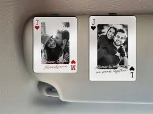 Personalized Couple Photo Car Visor Clip, Drive Safe I Love You Anniversary Gifts For Him Couple Playing Card Visor Clip Gifts For Boyfriend