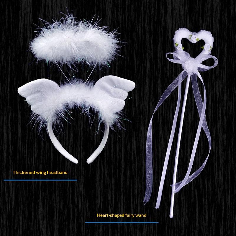 Angel Feather Wings Props for Christmas & Halloween Performance Costume Stage Princess Back Decoration White & Blue Bow