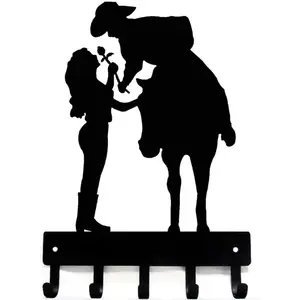 Black Cowboy & Cowgirl Design Key Rack, Key Holder, Metal Wall Hook, Wall Mounted Hook, Home Decor for Living Room Bedroom, Wall Decor, Home Accessories, Home Organizer Hook, Shelves