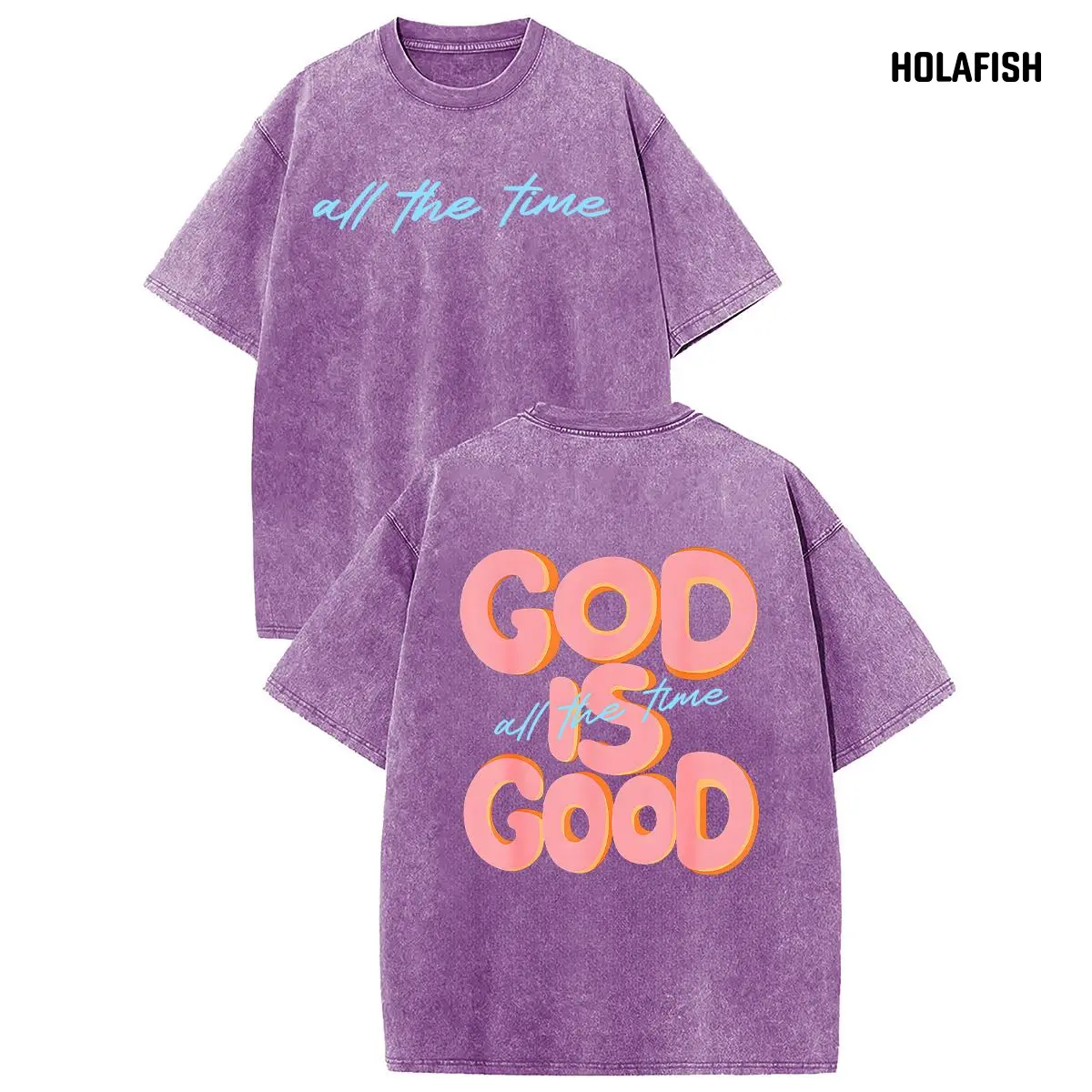 Holafish Women's 'God is Good' Vintage Acid Wash Graphic Tee, Comfortable Baggy Short Sleeve Cotton Top for Casual Street Style