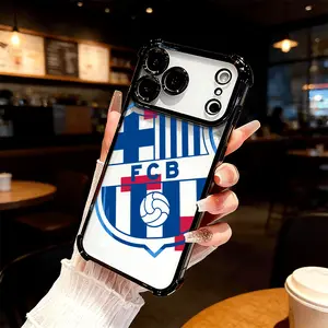 FC Barcelona Football Logo Four Comer Ant-Fall Phone Case Transparent Electroplated Protective Cover for iPhone 17 16 Pro Max 15 Air Plus 14 13 12 11E