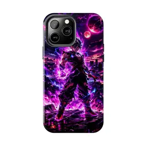 DragonS BallS - Midnight Eclipse Warrior Phone Case - Purple Lightning Aura Cover - Mystic Awakening Phone Cover for iPhone 7-17 Pro Max / for Samsung S21-S25 Ultra
