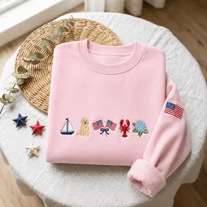 Embroidered Custom Summer Sweatshirt, July 4th USA Shirt, Patriotic East Coast Crewneck, Patriotic Girly Gift