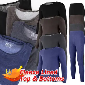 CATTIBOR Men's Long Sleeve Thermal Underwear Set Men Winter Soft & Comfortable Round Neck Top & Bottom Fleece Lined Long Johns Sleepwear,Men Base Layer Top & Bottom