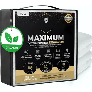 Maximum 3- Kit -    Cotton Mattress Protector Full + 2 Pillow Protectors with Zipper, -Friendly, Breathable, Fitted Mattress Cover