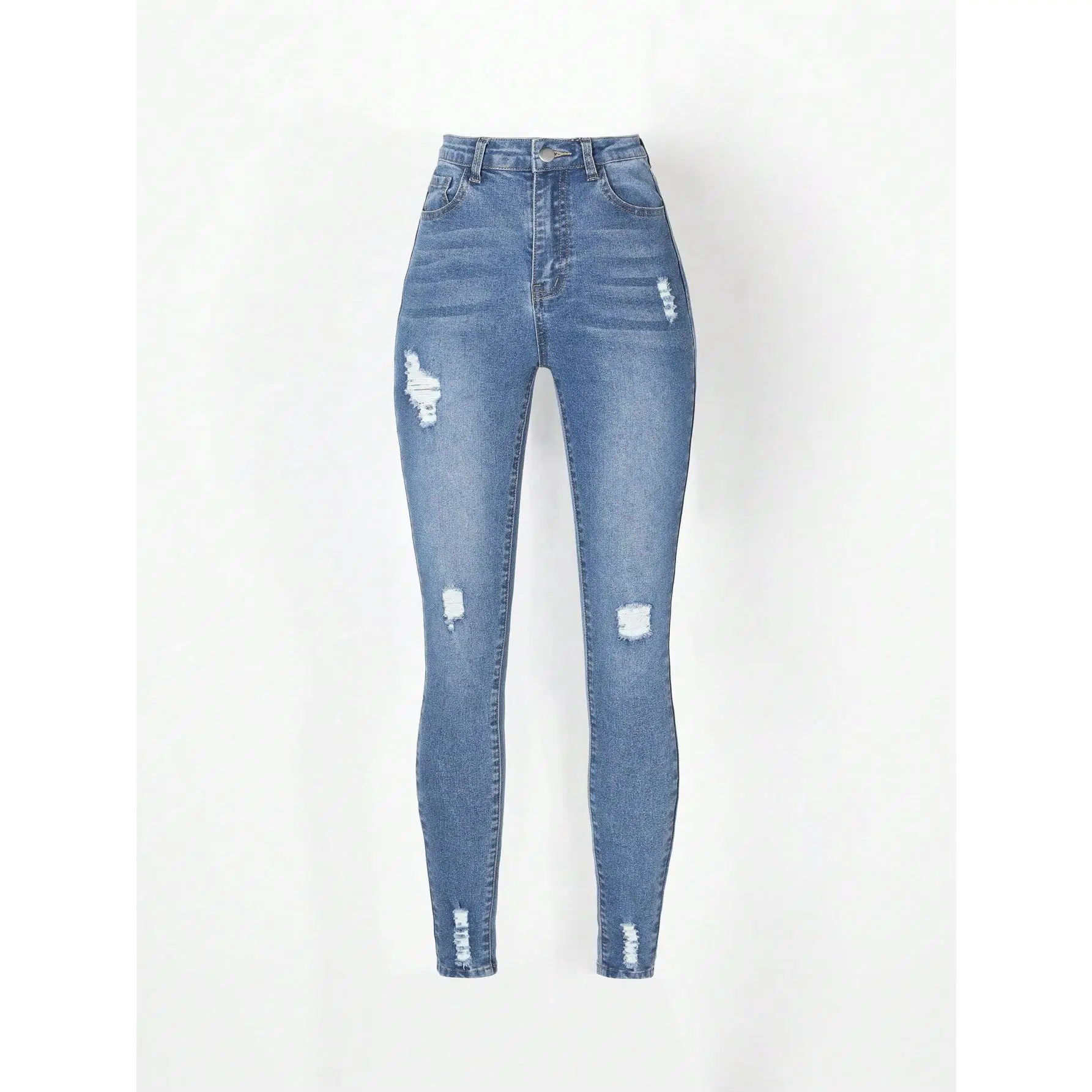 SHEIN Teen Girl Ripped Frayed Cat Whisker Jeans