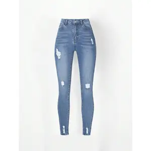 SHEIN Teen Girl Ripped Frayed Cat Whisker Jeans