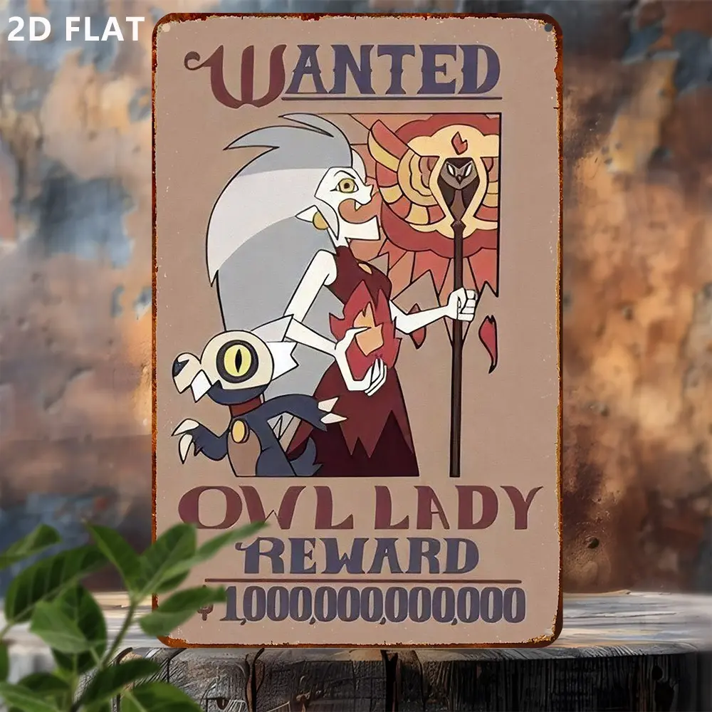 Vintage Owl Lady Wanted Poster Iron Metal Tin Sign, 8x12 Inch for Home Decor & Halloween Decorations, Unique Art Print Plaque