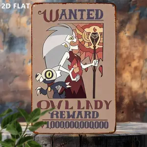 Vintage Owl Lady Wanted Poster Iron Metal Tin Sign, 8x12 Inch for Home Decor & Halloween Decorations, Unique Art Print Plaque