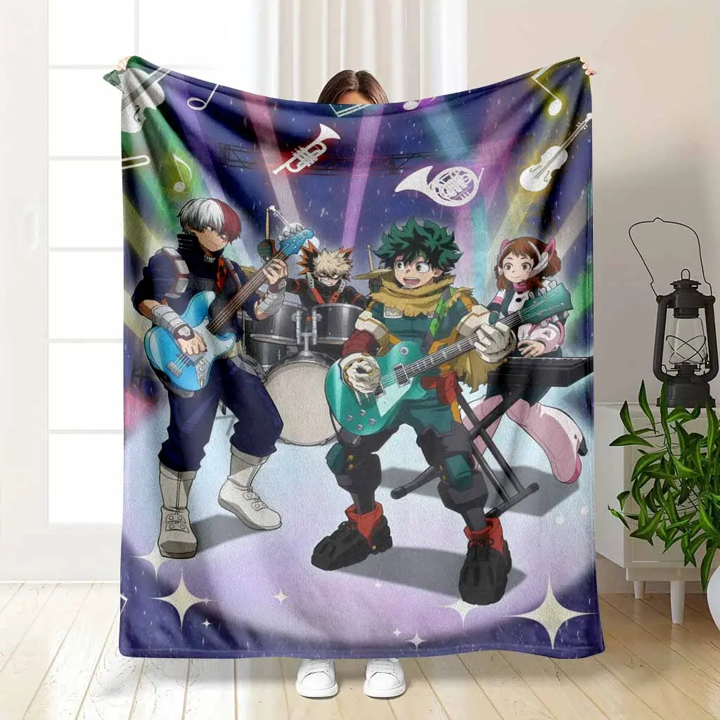 Anime Hero Band Flannel Blanket Music Concert Guitar Drum Keyboard Print Soft Cozy Lightweight Warm Plush Throw for Sofa Bedroom Dorm Couch Camping Office Lounge Holiday Gift