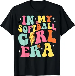 In My Softball Girl Era Retro Groovy Softball Girl Summer Casual Shortsleeve Cotton T-Shirt
