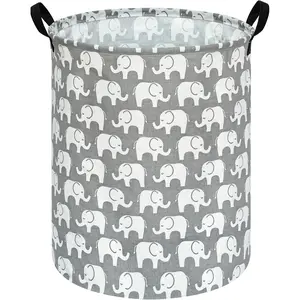 Kids Laundry Hamper Clothes Gift Basket Storage Laundry Baskets Organizer Bin with Handles for Nursery Room (Elephant)