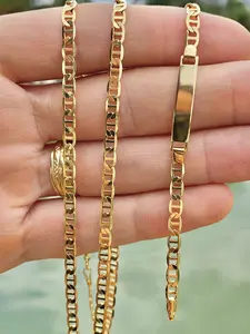 Set Chain ID Bracelet for Kids Childrens Personalized Jewelry Gifts Anniversary Birthday 16" & 5.5" - 3.8mm