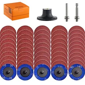 50Pcs Mixup 2 inch roll Lock Quick Change Discs Set, A/O Sanding Discs with 1/4" Holder, for Die Grinder Surface Prep Strip Grind Polish Finish Burr Rust Paint Removal