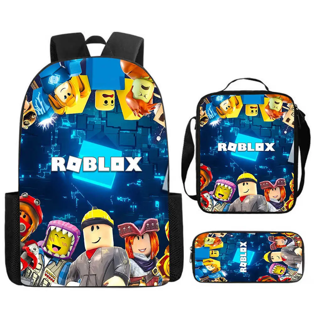 3Pcs Cartoon Print Backpack Set for Kids Boys Girls, 16 Inch Large Capacity Oxford Cloth Student School Backpack, Ergonomic Spine Protection Lightweight Load Reduction Daypack, Includes Insulated Lunch Bag & Matching Pencil Case, Water Resistant