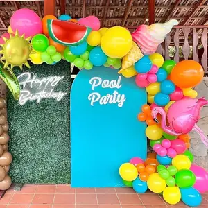 Tropical Hawaiian Balloons Arch Kit 144Pcs Summer Party Decor With Watermelon,Ice Cream Flamingo Balloons For Beach Pool Hawaiian Luau Birthday Party Decorations