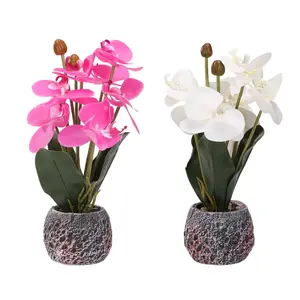 Pink Artificial Orchid in Pot, Faux Phalaenopsis Bonsai for Home Table Office Living Room Centerpiece Decor   room decorations Flowers gift