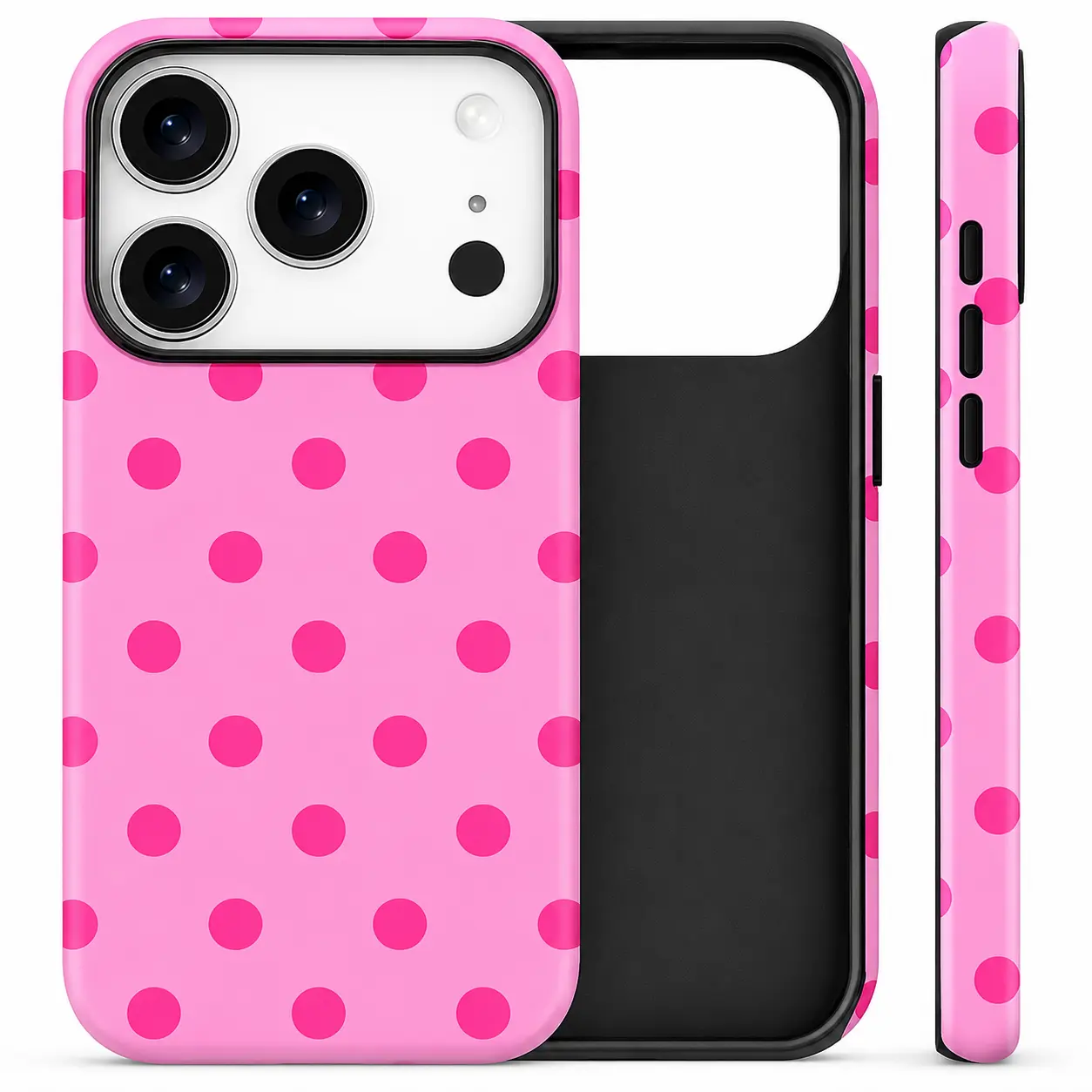Vintage Fantasy Blush Pink Large Polka Dot 2-in-1 Glossy Finish Silicone/PC Smartphone Casing, Durable Shockproof Anti-Scratch TPU Protector for Multi-Model iOS/Android iPhone17AirE 16,18,15,14,13,12,11 ProMaxPlus, SamsungGalaxyS25S24PlusS22+ UltraFE Edge
