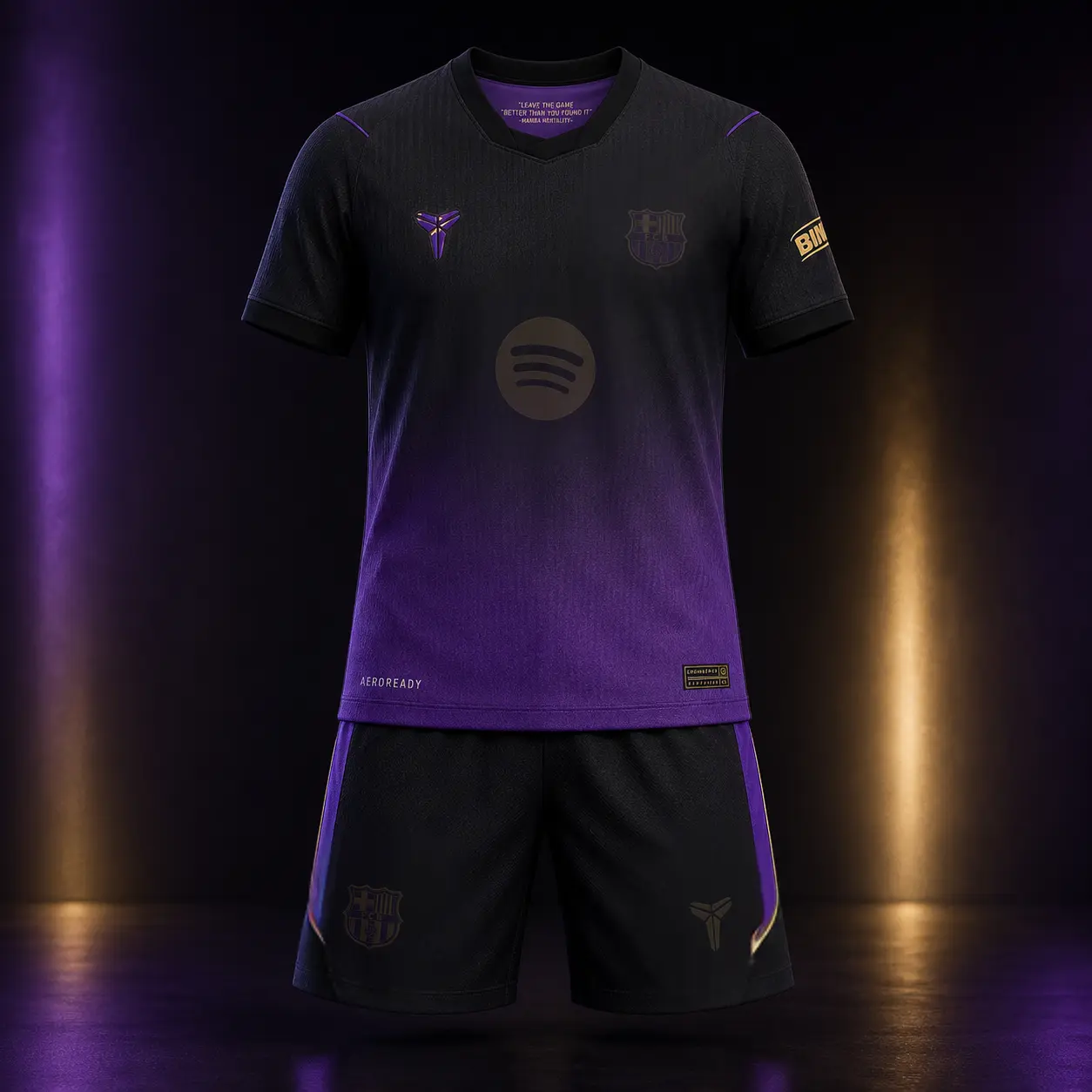 Basketball Crossover Concept Soccer Set, Black and Field Purple Football Shirt and Shorts, Catalan Capital Kit, Unisex Blokecore Campus Athletic Wear