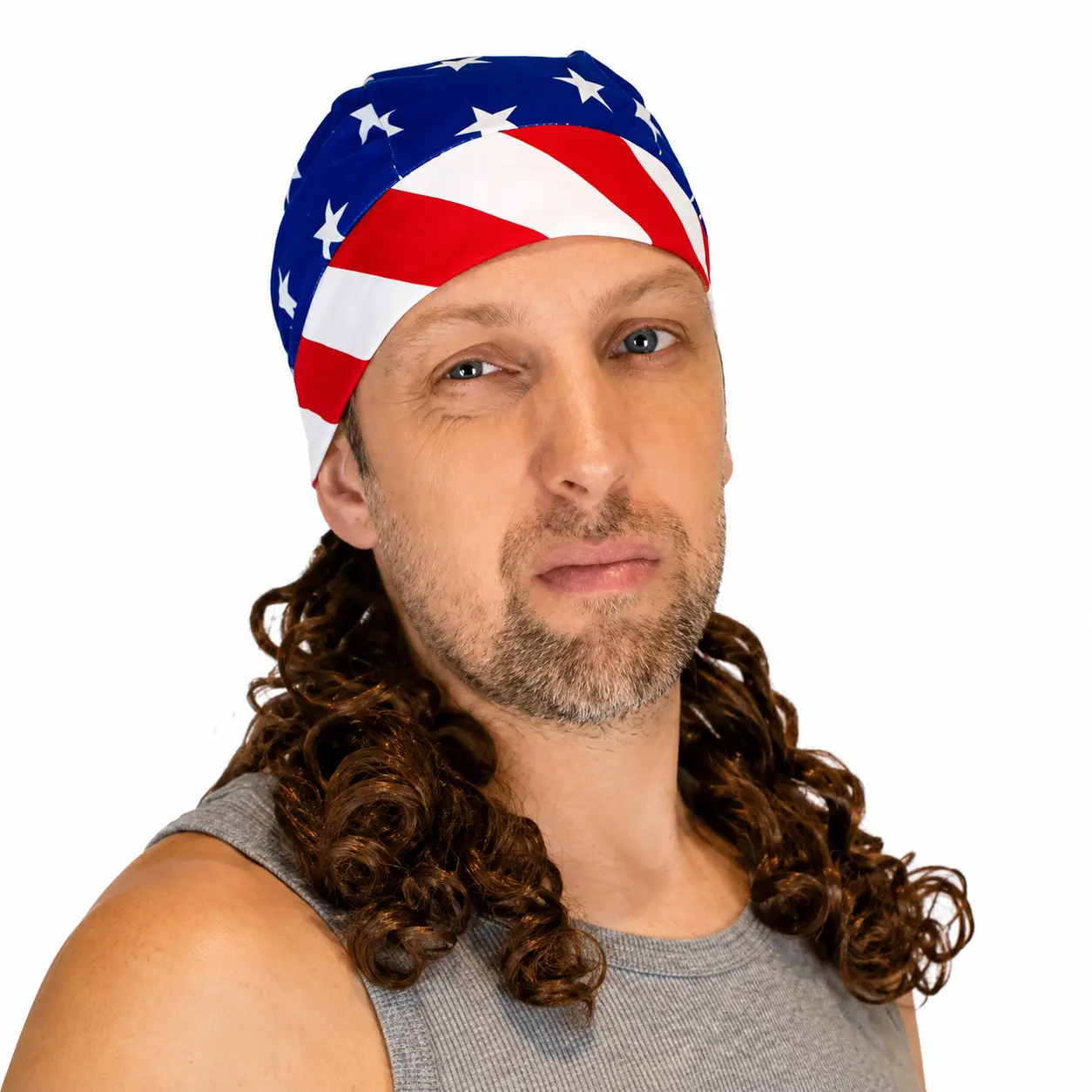 HandinHandCreations Mullet Headband Skull Cap Freebird USA Costume Wig One Size