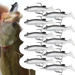 10pcs Soft Plastic Paddle Tail Swimbaits Kit with Jig Head Swim Shad Lures - Sinking Fishing Equipment for Bass, Trout - Saltwater/Freshwater Gear & Gifts
