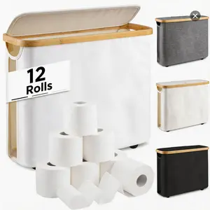 26L Toilet Paper Basket, Toilet Paper Storage with Lid for Bathroom, Foldable, Standing Holde Organizer Holds Up to 9-12 Rolls