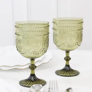 12 Pack Plastic Wine Goblets, 15oz Reusable Shatterproof Dusty Sage Green Vintage Drinkware – Embossed Floral Pattern Decorative Cups