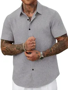 A new men's breathable Plain textured casual shirt with button placket, suitable for men's daily and summer wear, men's shirt.