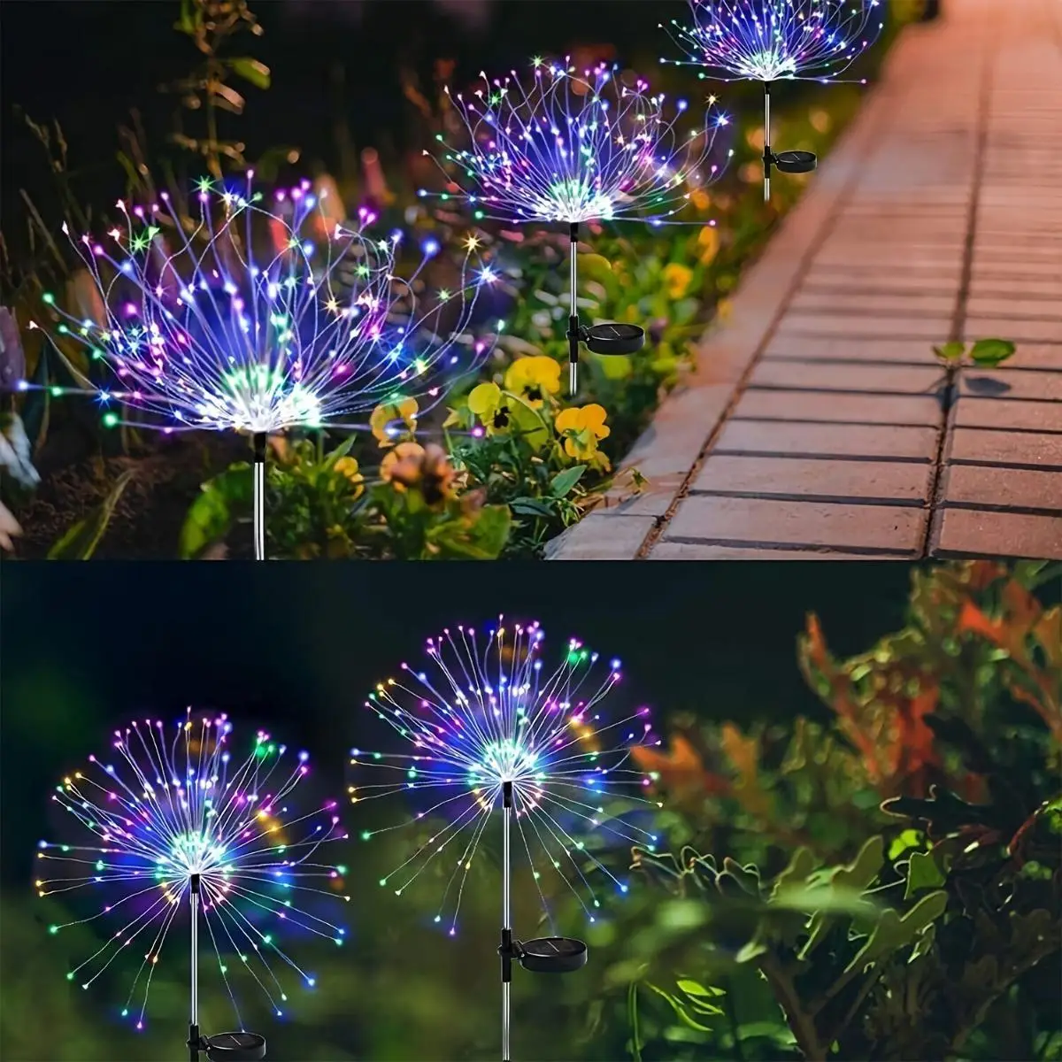 Solar Powered Garden Light, 1 Count 60/200/300/420LED 8 Modes Fireworks Light, Adjustable Height Outdoor Waterproof Light for Garden Patio Yard Lawn C