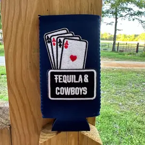 Tequila & Cowboys Custom Slim Can Koozie for Cool Drinks - Drinkware