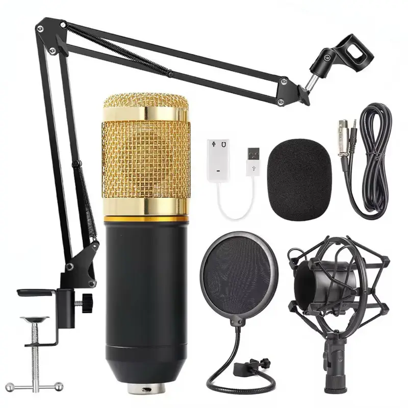 Professional USB Microphone Kit with Cardioid Mic, Pop Filter, Boom Arm, Shelf-Mounted Organiser - Dual-Use for Streaming, Podcasts, PC Studio Video Recording, Easy Decor Installation