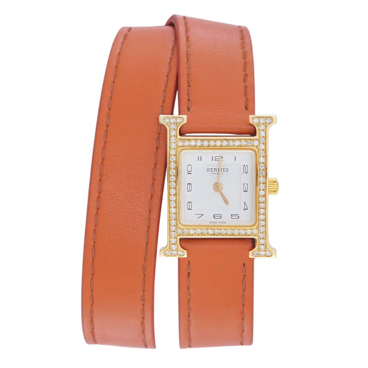 Hermès Heure H HH1.210 Quartz 21mm White Dial Stainless Steel Gold-Plated Ladies Watch with Aftermarket Diamond WHT027112