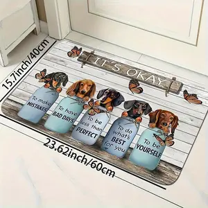 Cartoon Dachshund Pattern Doormat, Floor Mat, Spring and Summer Holiday Decoration Gift, Outdoor Camping - Perfect Entrance Mat, Great Home Decor, Flannel Soft Non-Fading, Fade-Resistant. Gift for Pet Lovers
