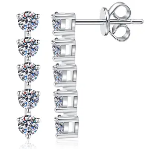 Callalove 5-Stone Moissanite Stud Earrings for Women Men, Shining 0.1ct*5 Moissanite Stones with Push Back, Hypoallergenic 925 Sterling Silver Studs Jewelry Gift