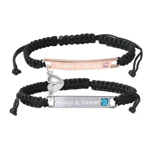 2 Piece Couple Bracelet, Handmade Braided Rope Bracelet, Adjustable Letter Bracelet, Couple Bracelet for Him and Her