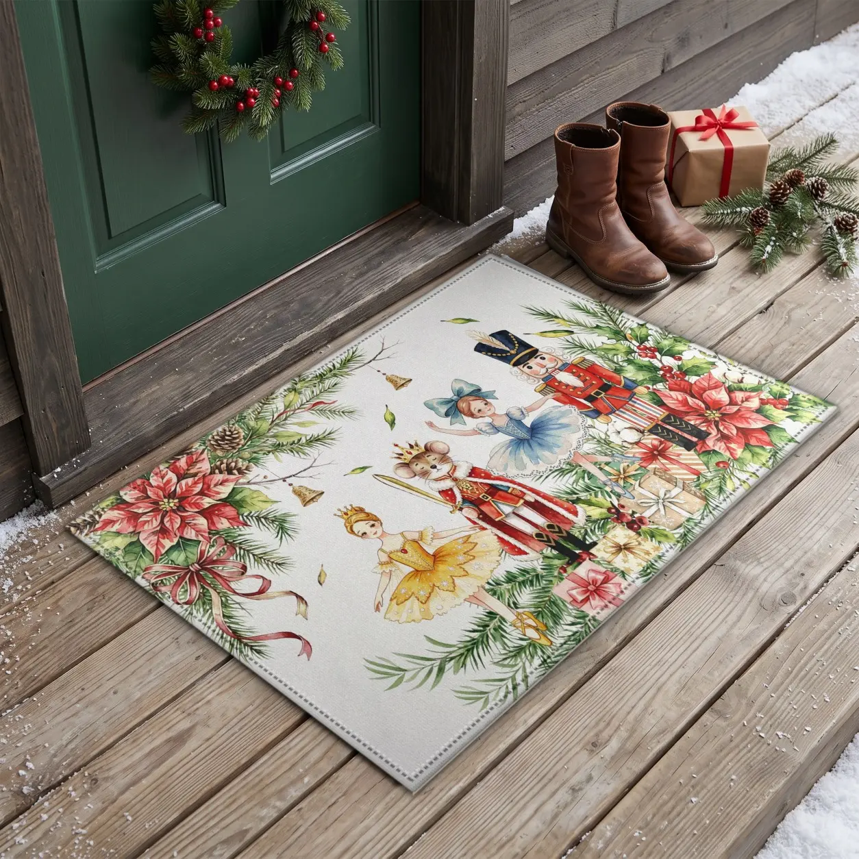 Christmas Nutcracker Door Mat, Welcome Mat for Front Door, Ultra Thin Non Slip Washable Low Profile Rug for Entryway Indoor Outdoor Home Decor